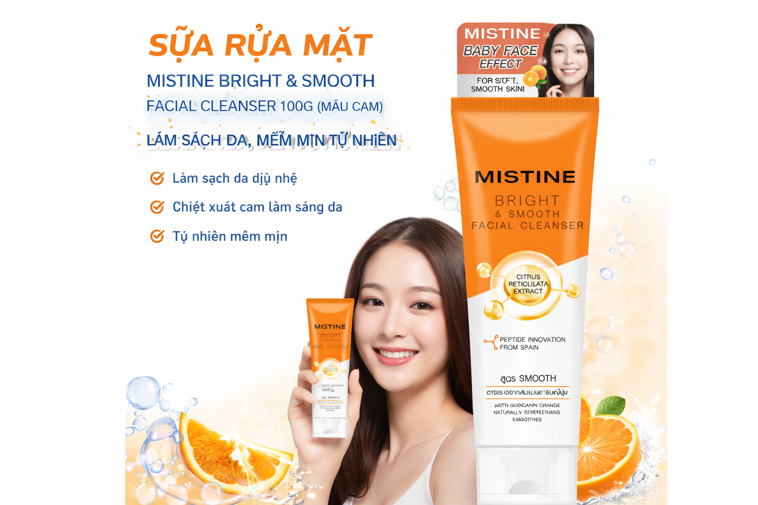 SỮA RỬA MẶT MISTINE BRIGHT & SMOOTH FACIAL CLEANSER 100G (MÀU CAM) - Ảnh 3