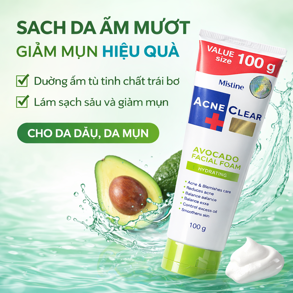 Sữa Rửa Mặt Cho Da Mụn Mistine Acne Clear Avocado Facial Foam 100g Thái Lan - Ảnh 2
