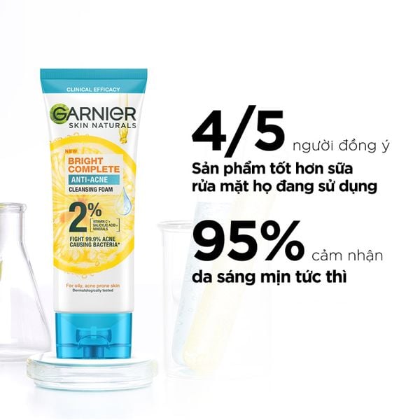 Sữa Rửa Mặt Garnier Ngừa Mụn Sáng Da Bright Anti-Acne 100ml - Ảnh 3