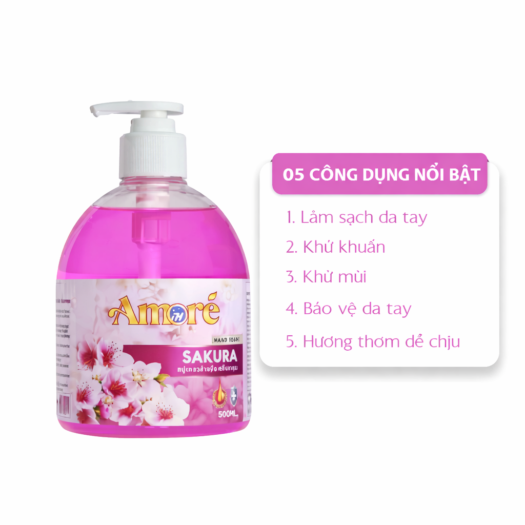 Nước Rửa Tay Amore Sakura 500ml Màu Hồng thái lan
