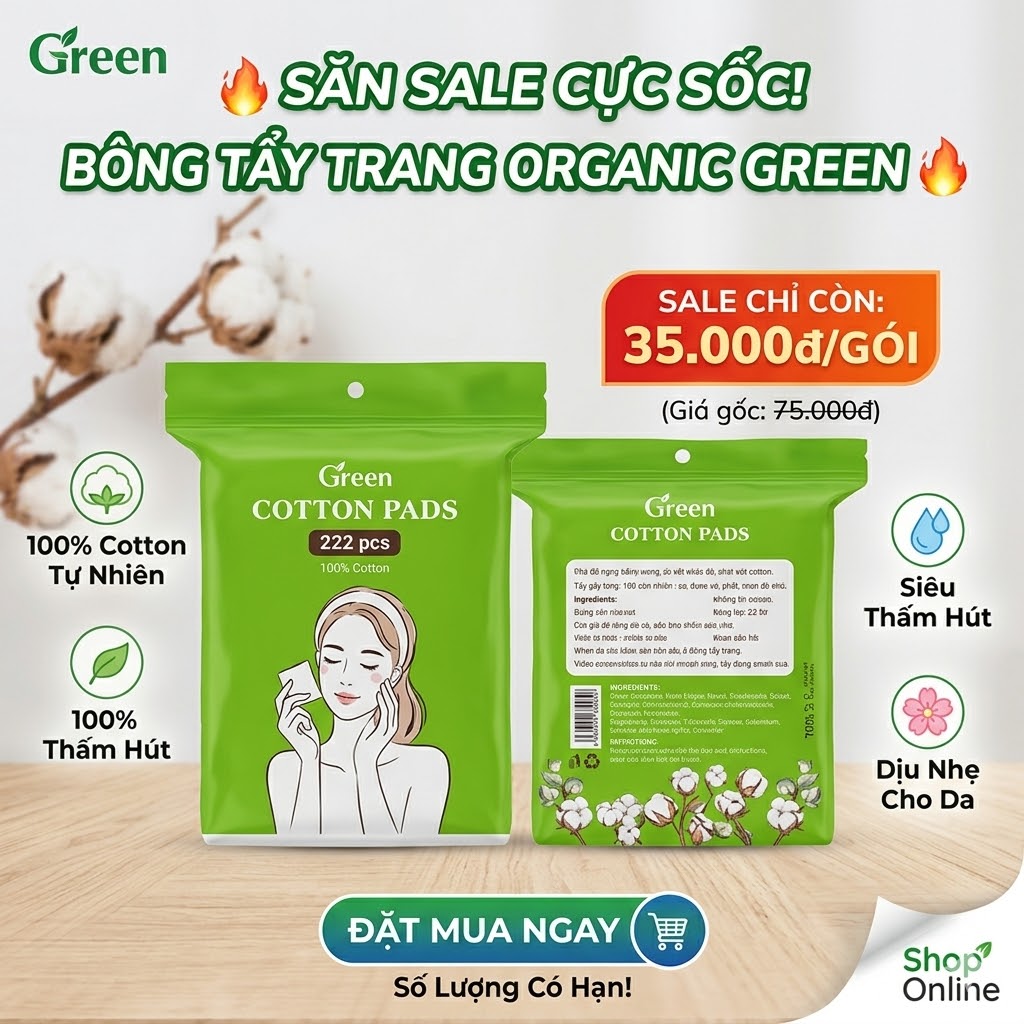 Bông Tẩy Trang 3 Lớp, LESEMO Miếng Tẩy Trang Làm Sạch Da 222 miếng